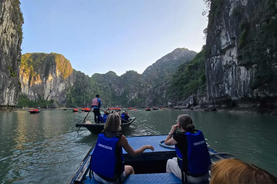 Bamboo boat ride on Ha Long Bay shore excursion
