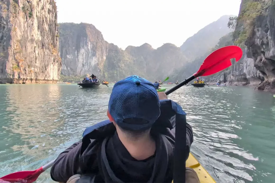 Kayaking experience on Ha Long Bay shore excursion