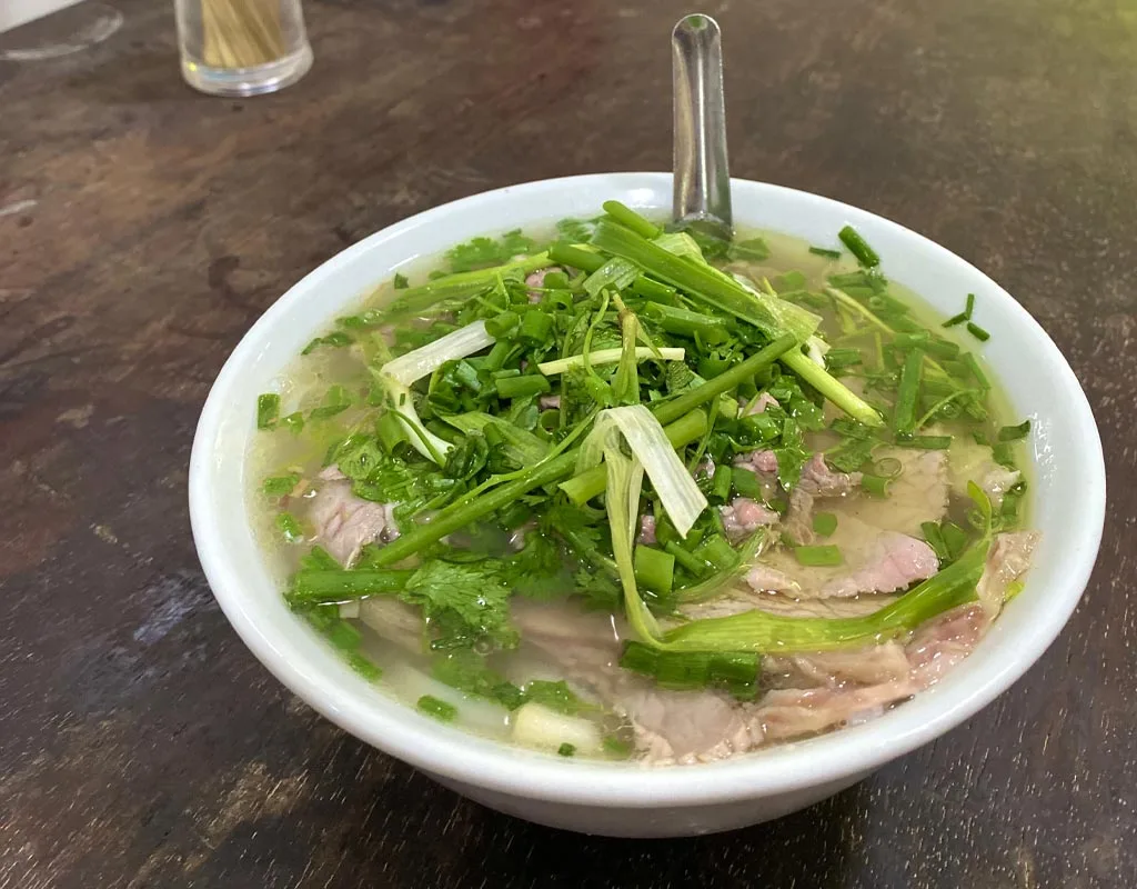 Traditional Hanoi pho served for breakfast at a local restaurant