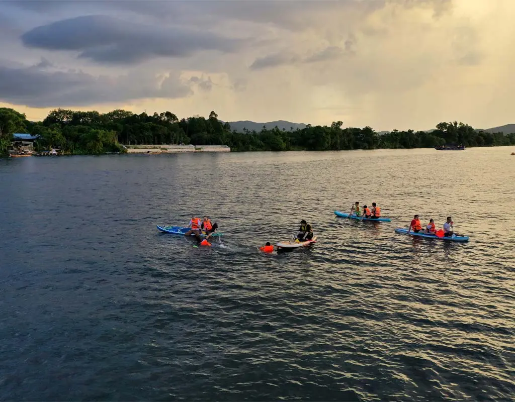 SUP paddleboarding on the Perfume River in Hue, Vietnam