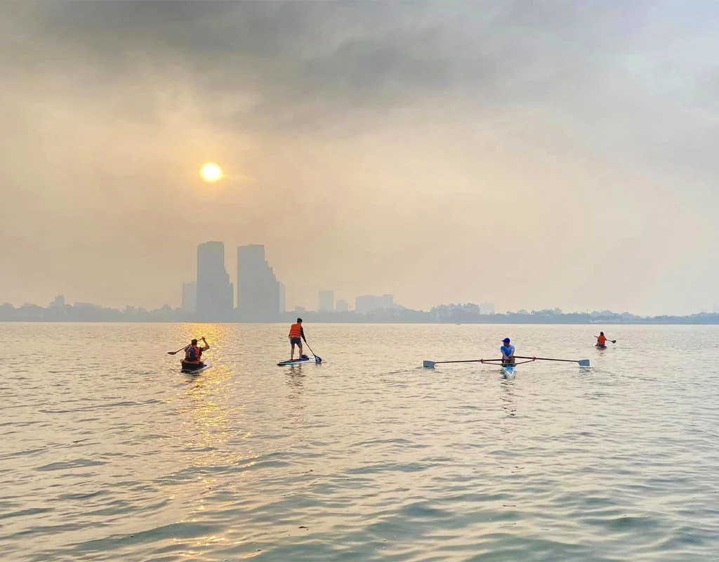SUP paddleboarding on West Lake in Hanoi, Vietnam