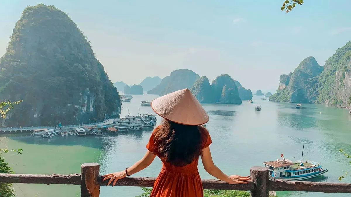 Luxury cruise sailing through Halong Bay, one of the best places to visit in Vietnam.