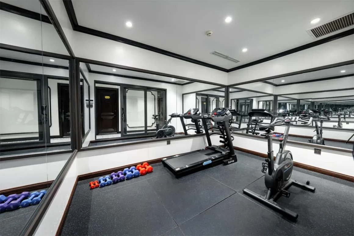Modern fitness center and gym with ocean views on Catherine Cruise Halong Bay
