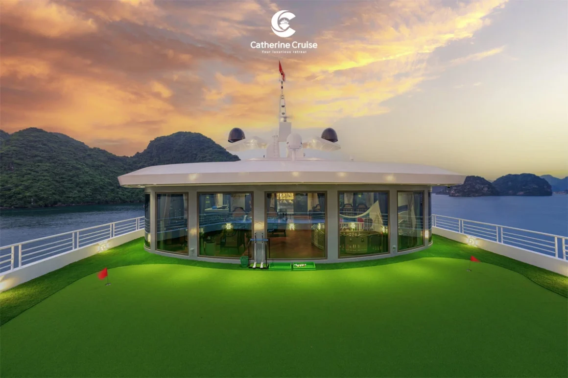 Rooftop mini golf putting green course on Catherine Cruise Halong Bay