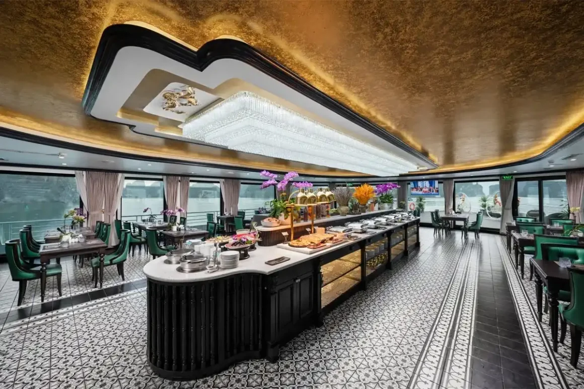 Elegant fine dining restaurant on board Catherine Cruise Halong Bay