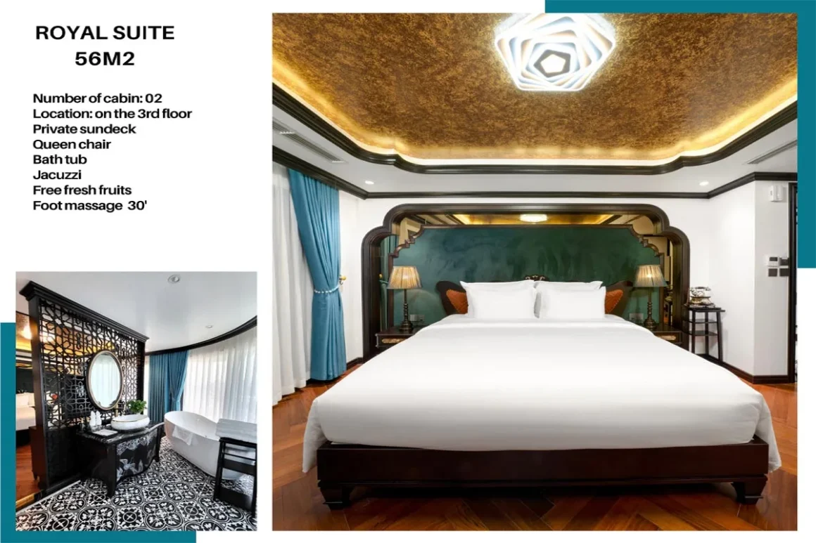 Luxurious interior design of the Royal Suite cabin on Catherine Cruise Halong Bay