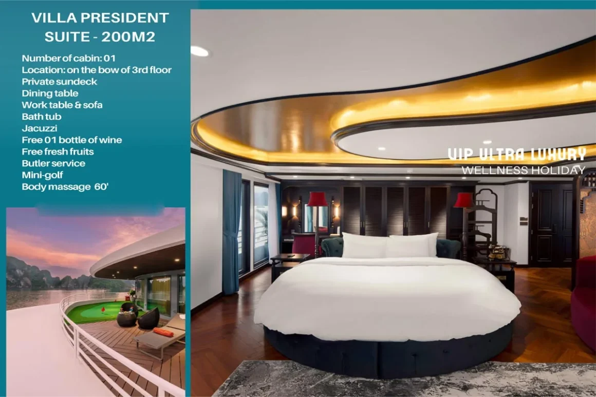 Ultra-luxury Villa President Suite with private terrace and jacuzzi on Catherine Cruise Halong Bay