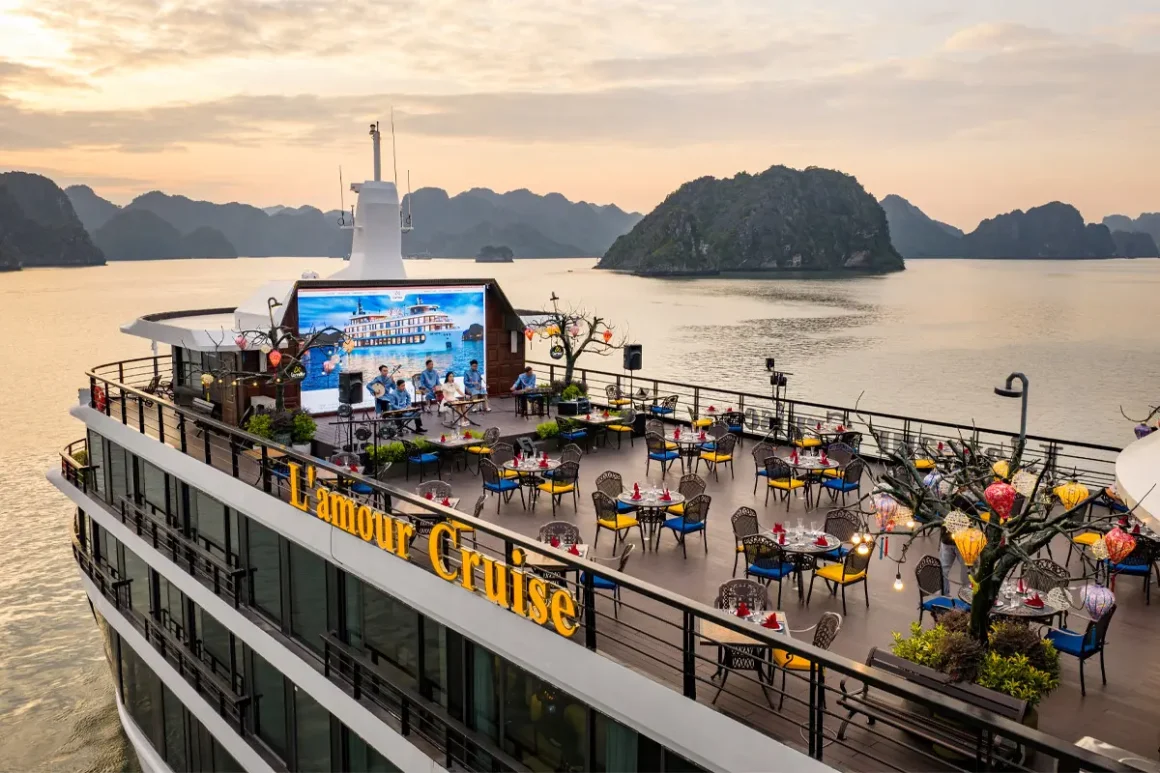 L’amour Cruise Sundeck Sundeck of L’amour Cruise with views of Halong Bay