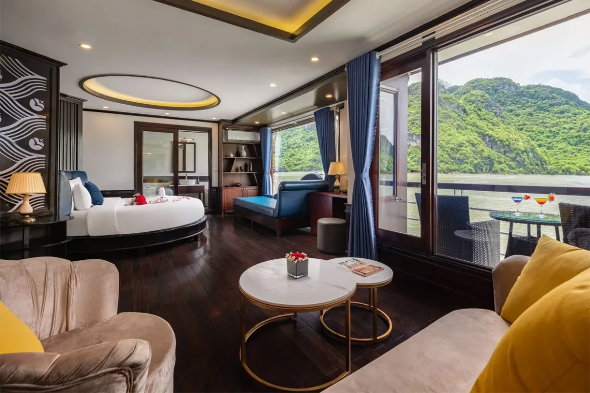 Elegant cabin interior on M’Gloria Cruise with bay view window