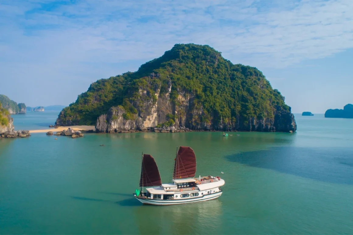 Prince Junk, a boutique wooden cruise boat sailing on Bai Tu Long Bay