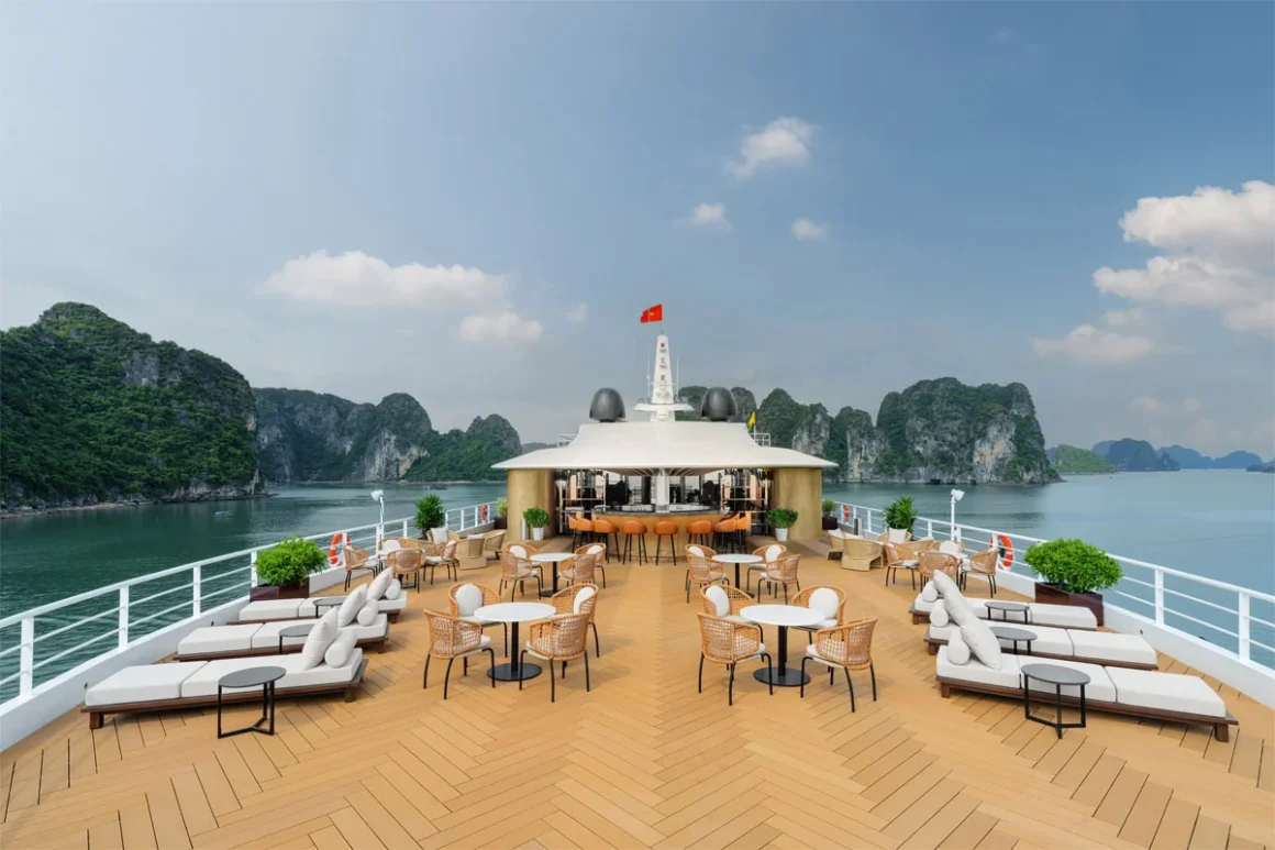 Sea Stars Cruise Sundeck Sundeck of Sea Stars Cruise with views over Halong Bay